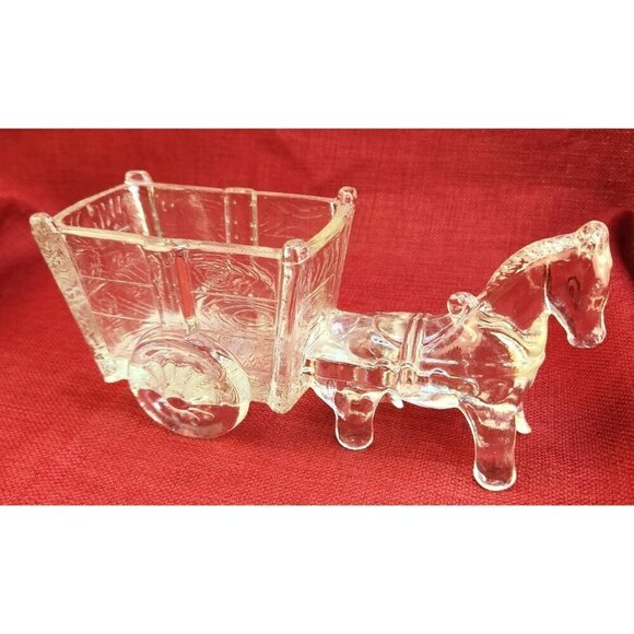 Vintage Large Jeannette Glass Candy Dish, Horse and Cart, - Picture 10 of 16